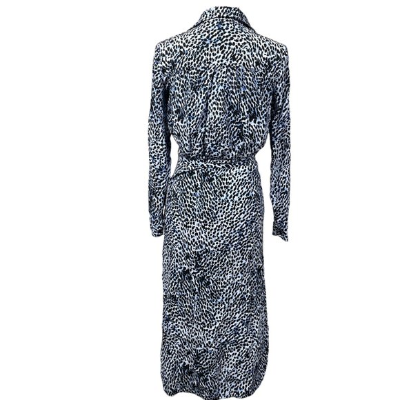 & Other Stories Shirt Dress Midi Blue Animal Print Long Sleeve Side Zip Belted - Picture 3 of 12
